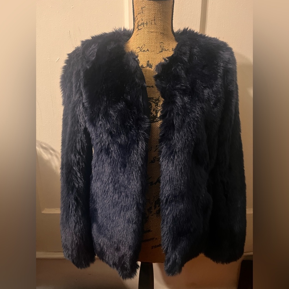 Forever 21 Plush Teddy Jacket - Dark Blue